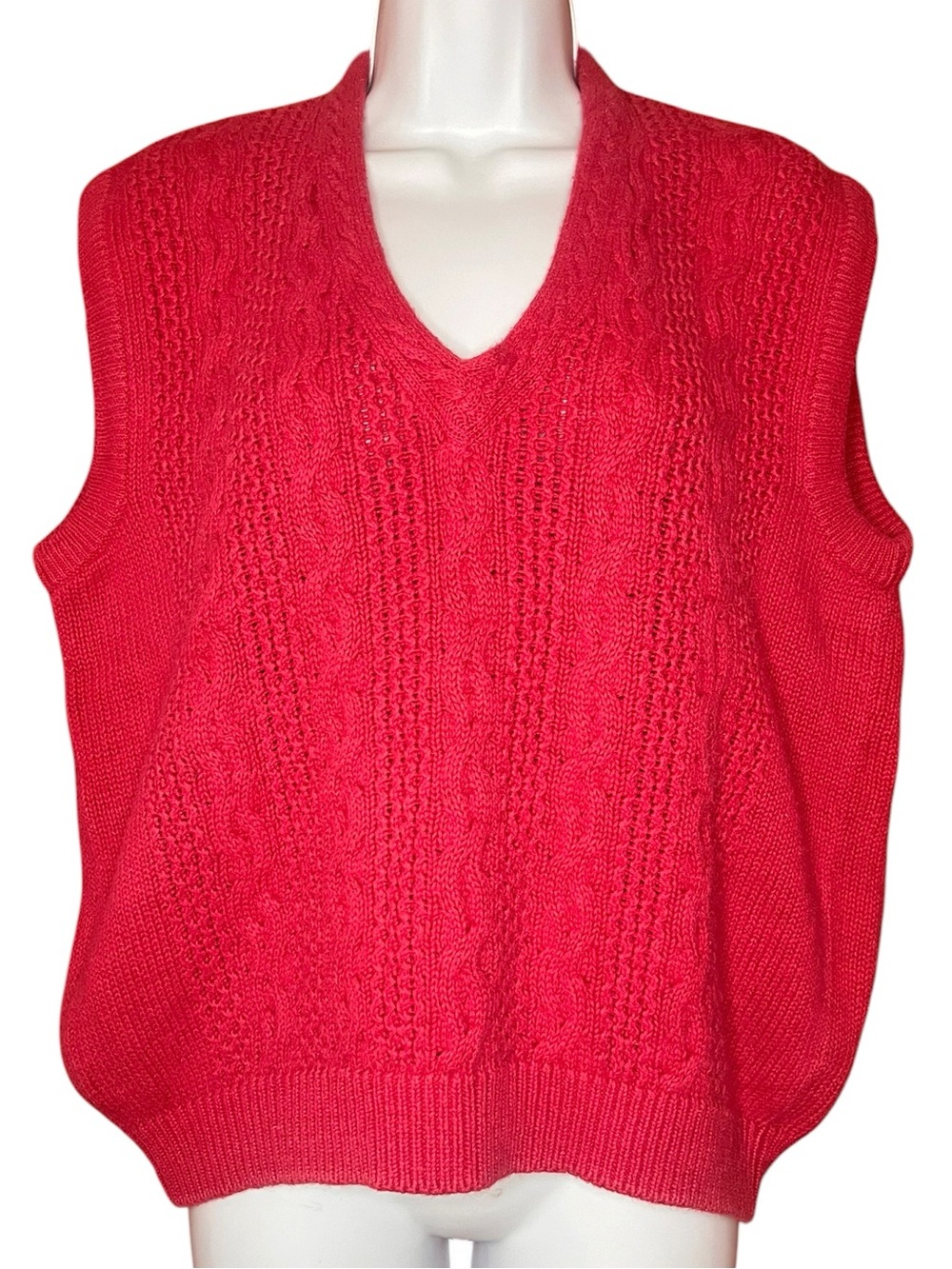 90’s Vintage V-Neck Cable Knit Sweater Vest - Pink